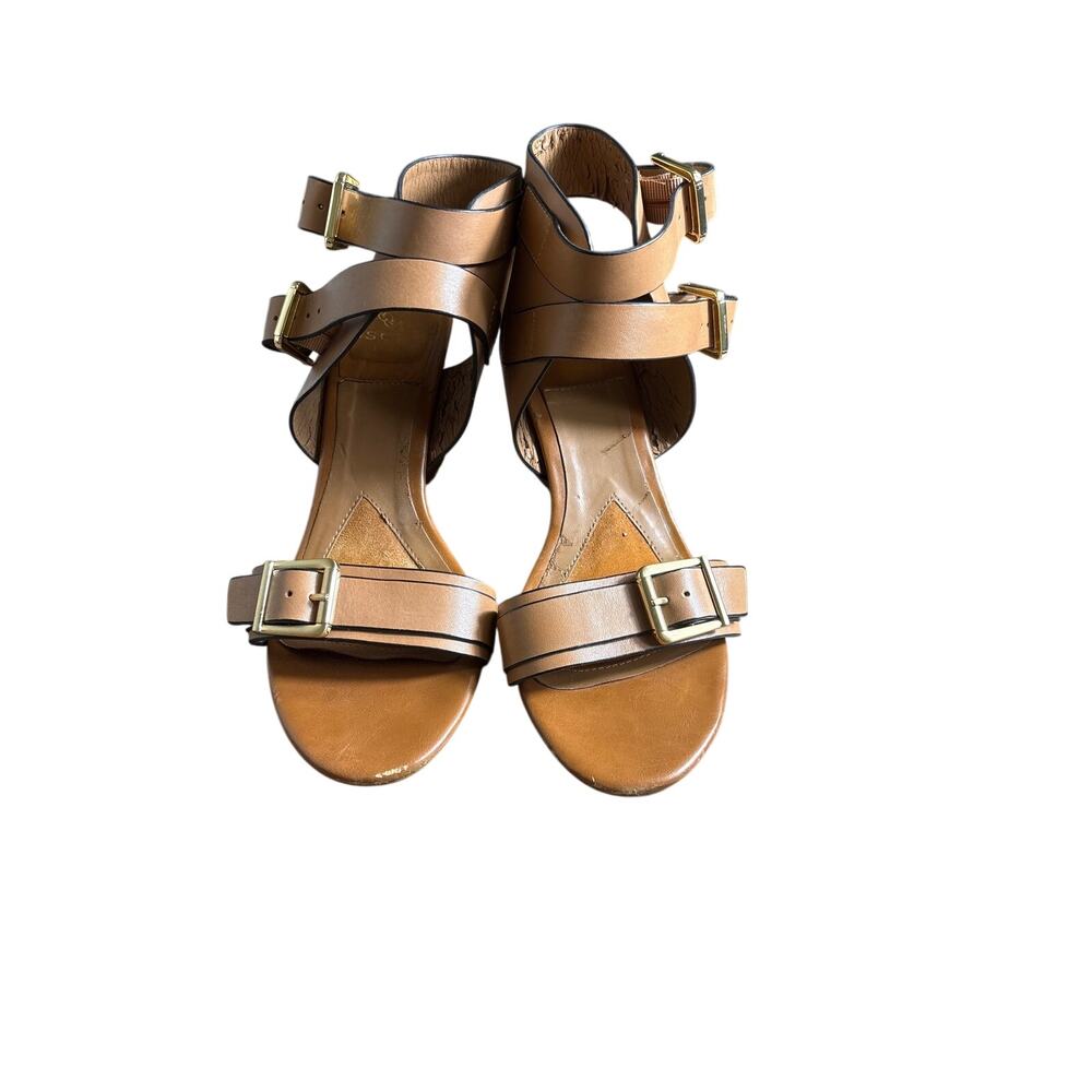 Isola Brown Leather Double Strap Mid Heel Sandal Sz 9